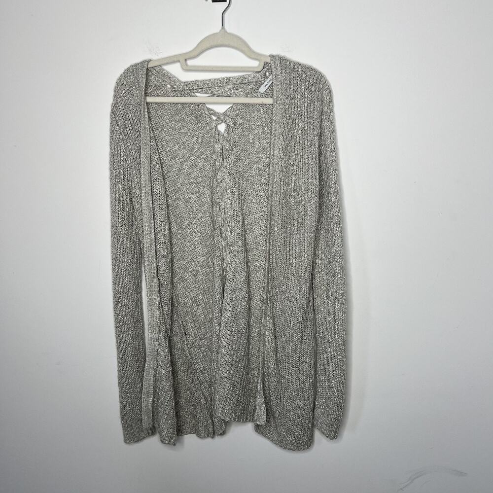 Stitches & Stripes Sweater Womens Small Gray Open Knit Cardigan Long Sleeve Boho